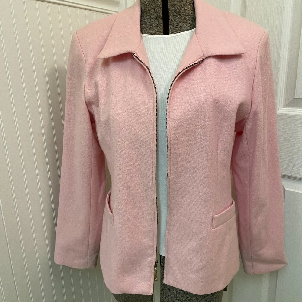 VTG PINK WOOL FULLY LINED JACKET, SIZE 12, ZIPPER FRONT. SAVANNAH BRAND